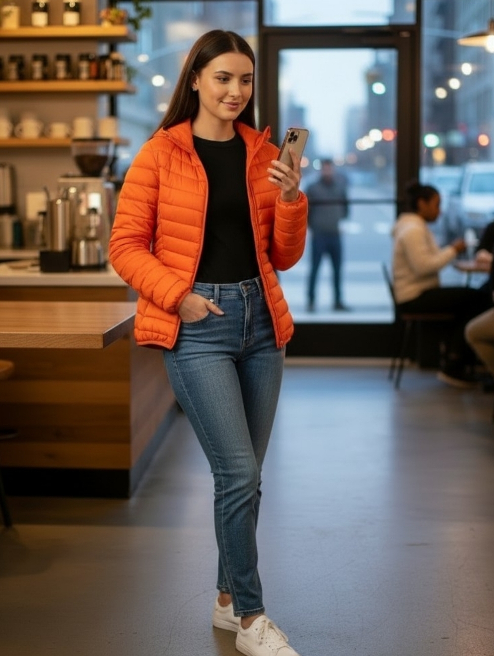 Lands' End Women's Lightweight Puffer Jacket in Bright Orange